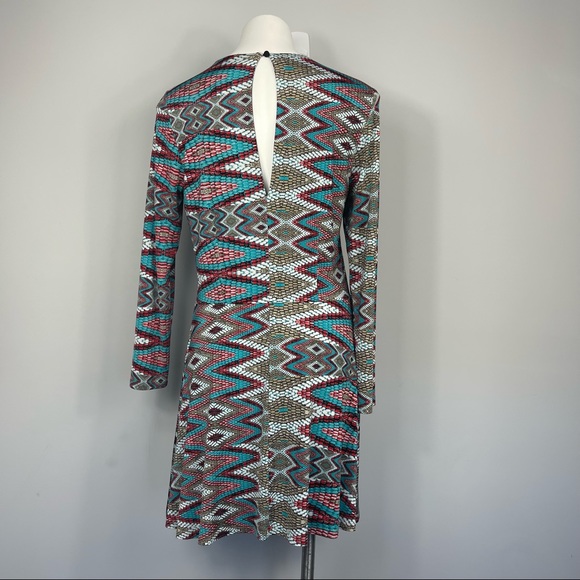MISA Los Angeles Prism Print Slinky Swing Dress Long Sleeve Mosaic Southwestern - Picture 9 of 16